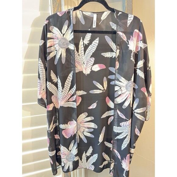 Boho Kimono Cardigan Sheer Feather Print Summer Cover Up Medium - Picture 2 of 6